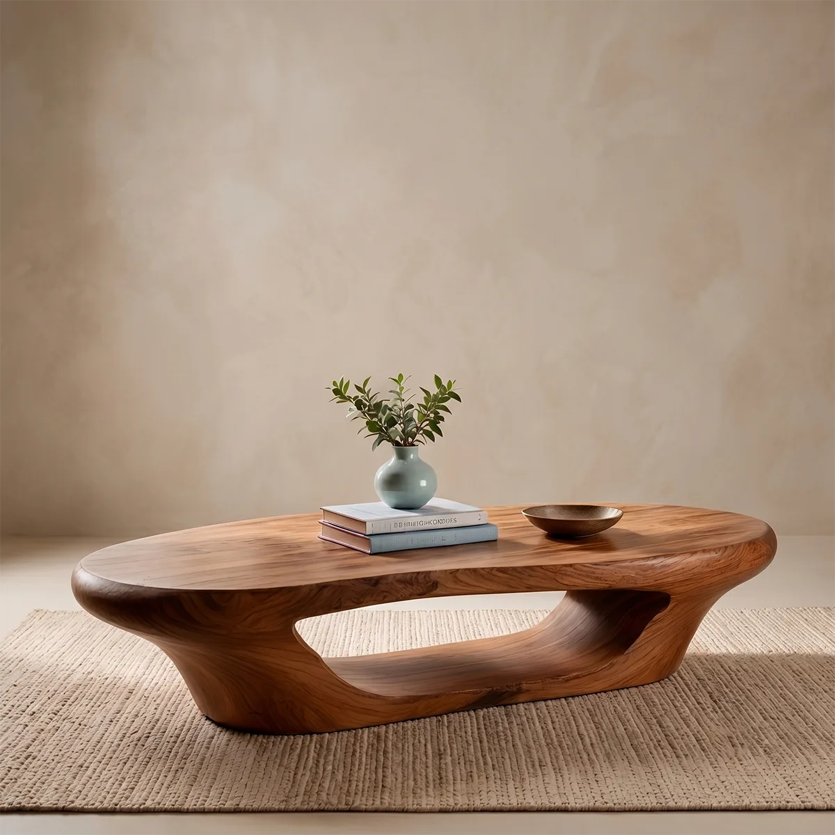 Japandi Oval Coffee Table – Handmade Natural Wood Furniture