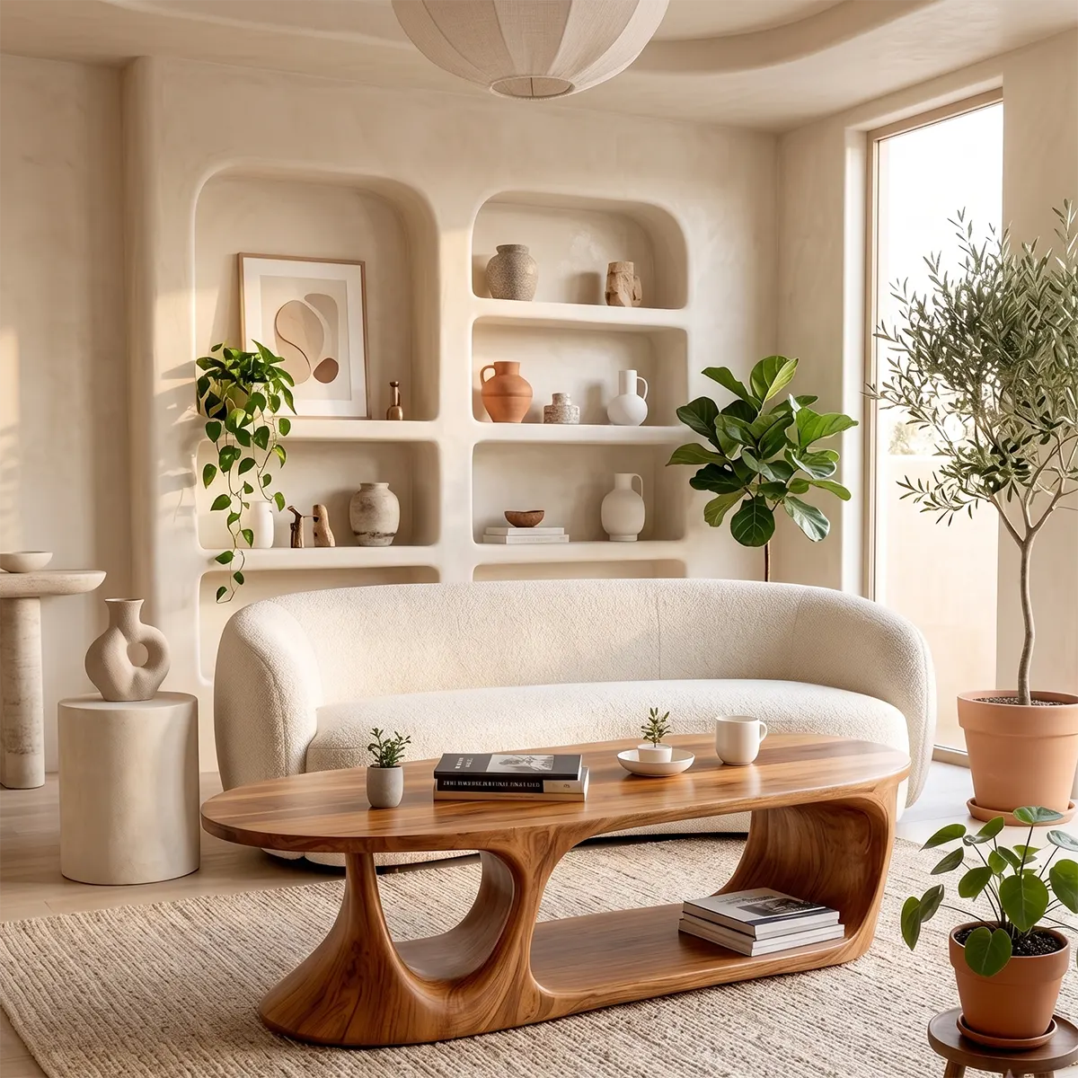 Oval Coffee Table with Storage Shelf | Handcrafted Solid Wood