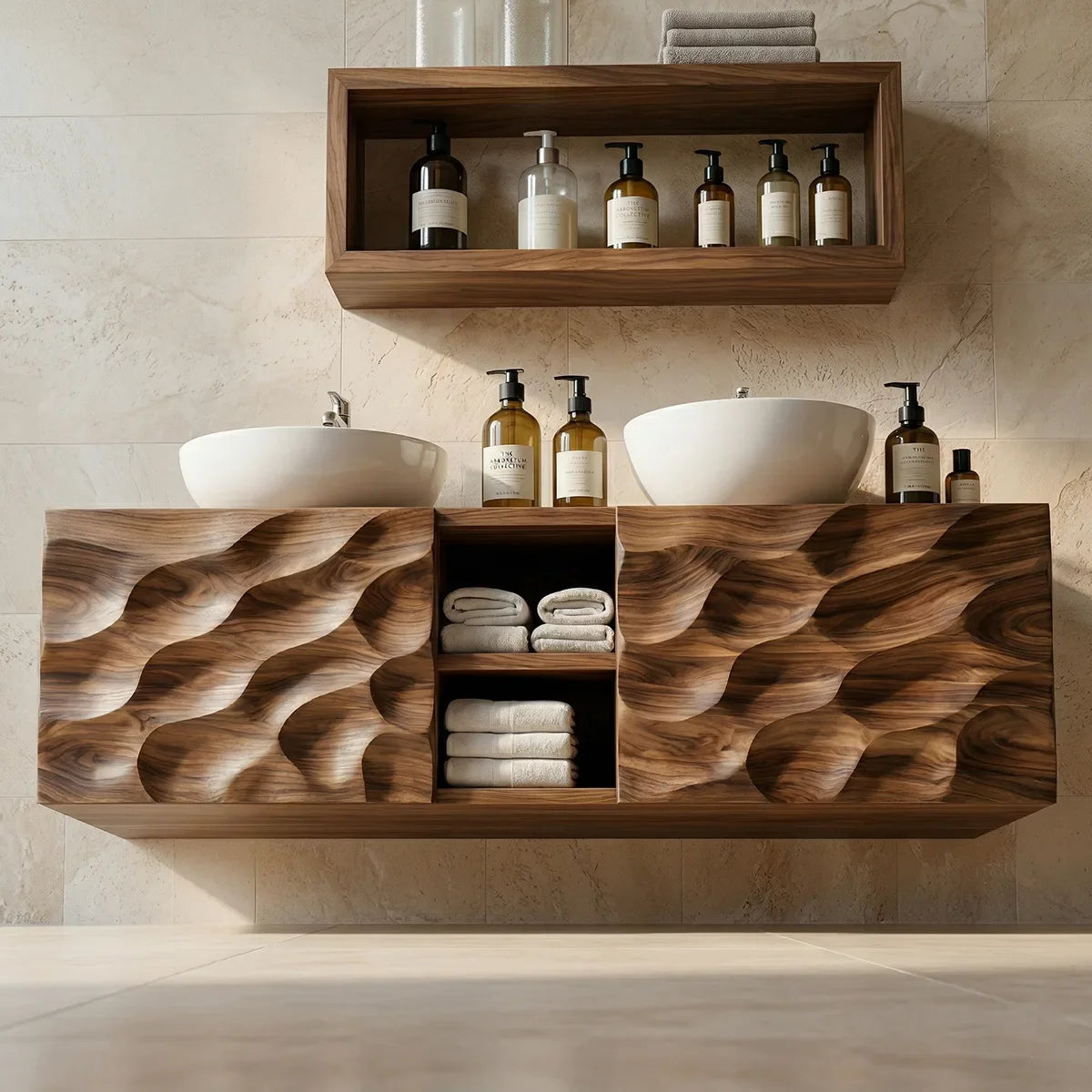 Sculpted Wood Vanities and the Art of Texture in Modern Bathrooms