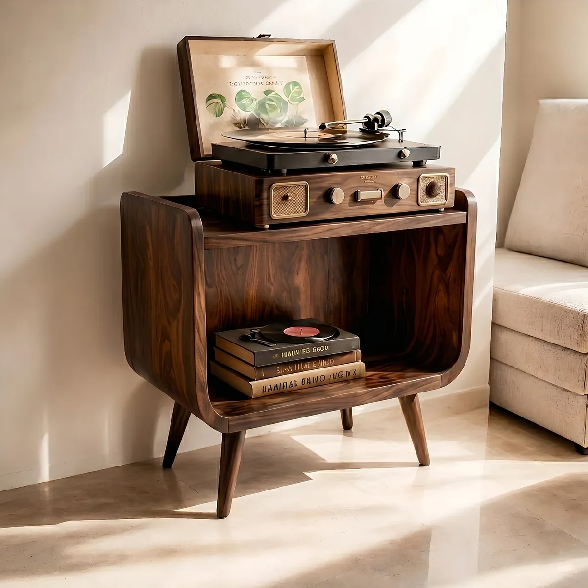 Mid Century Solid Wood Record Player Stand Ideas For A Warm Vinyl Corner