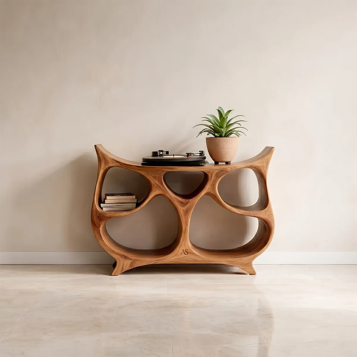 Sculptural Solid Wood Record Player Stand Ideas For An Artistic Music Corner