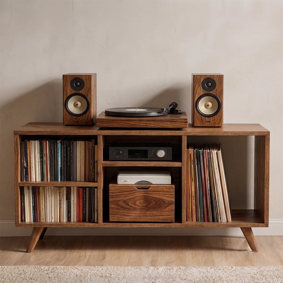 Solid Wood Record Player Media Console Ideas For A Warm Vinyl Setup