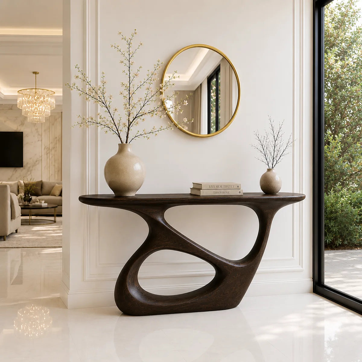 Organic Shape Solid Wood Console Table – Modern Luxury Entryway Table