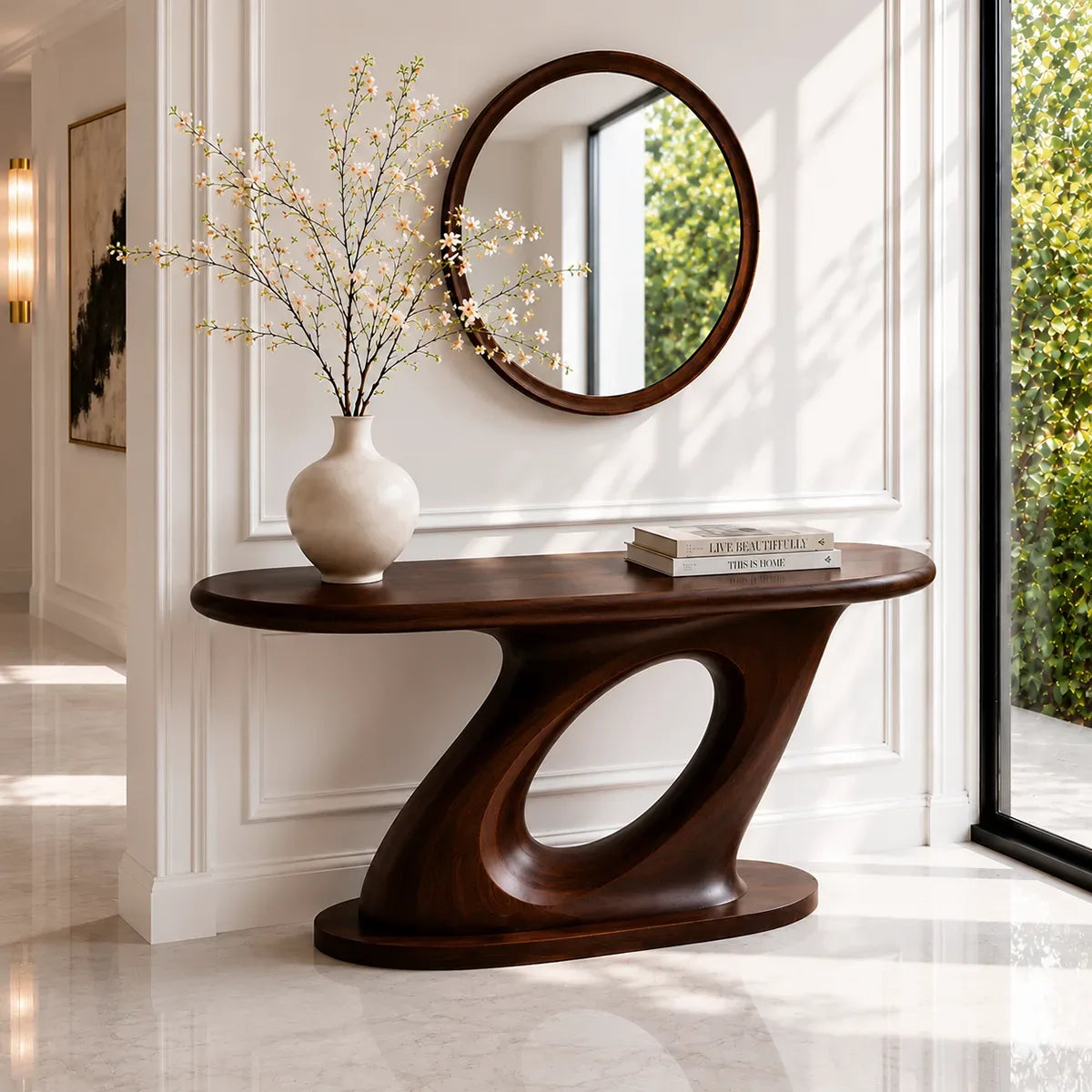 Modern Sculptural Solid Wood Console Table for Entryway Decor
