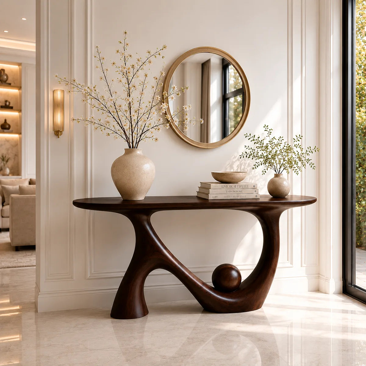 Organic Shape Solid Wood Console Table – Modern Luxury Entryway Table