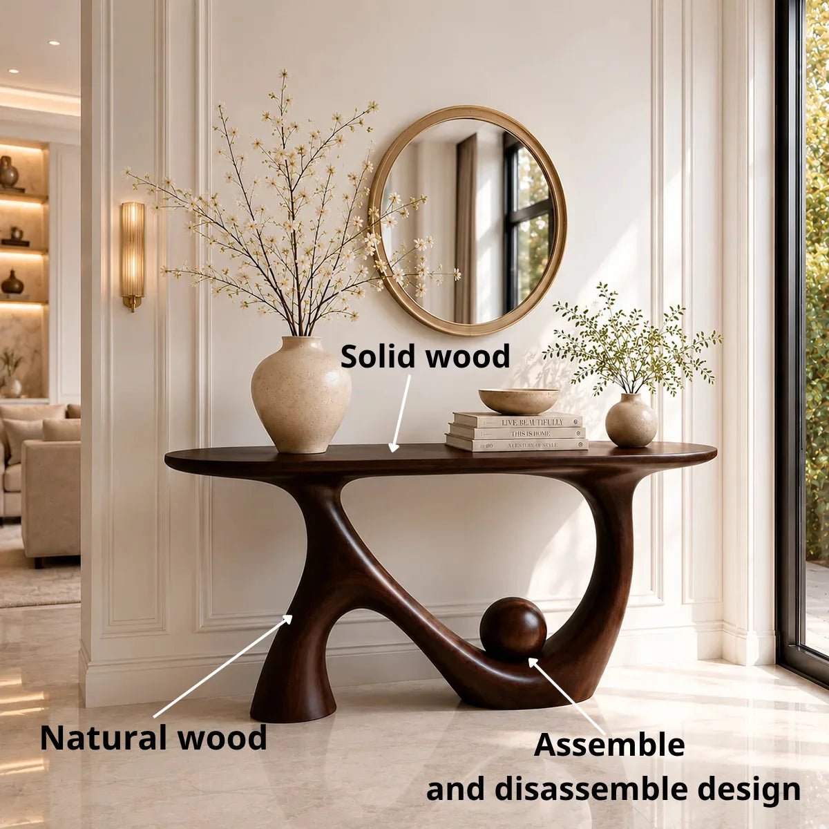 Organic Shape Solid Wood Console Table – Modern Luxury Entryway Table