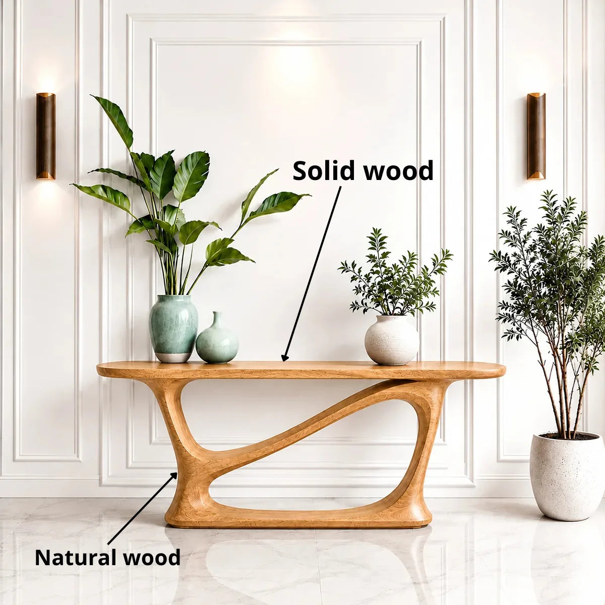 Handcrafted Solid Wood Console Table with Sculptural Base