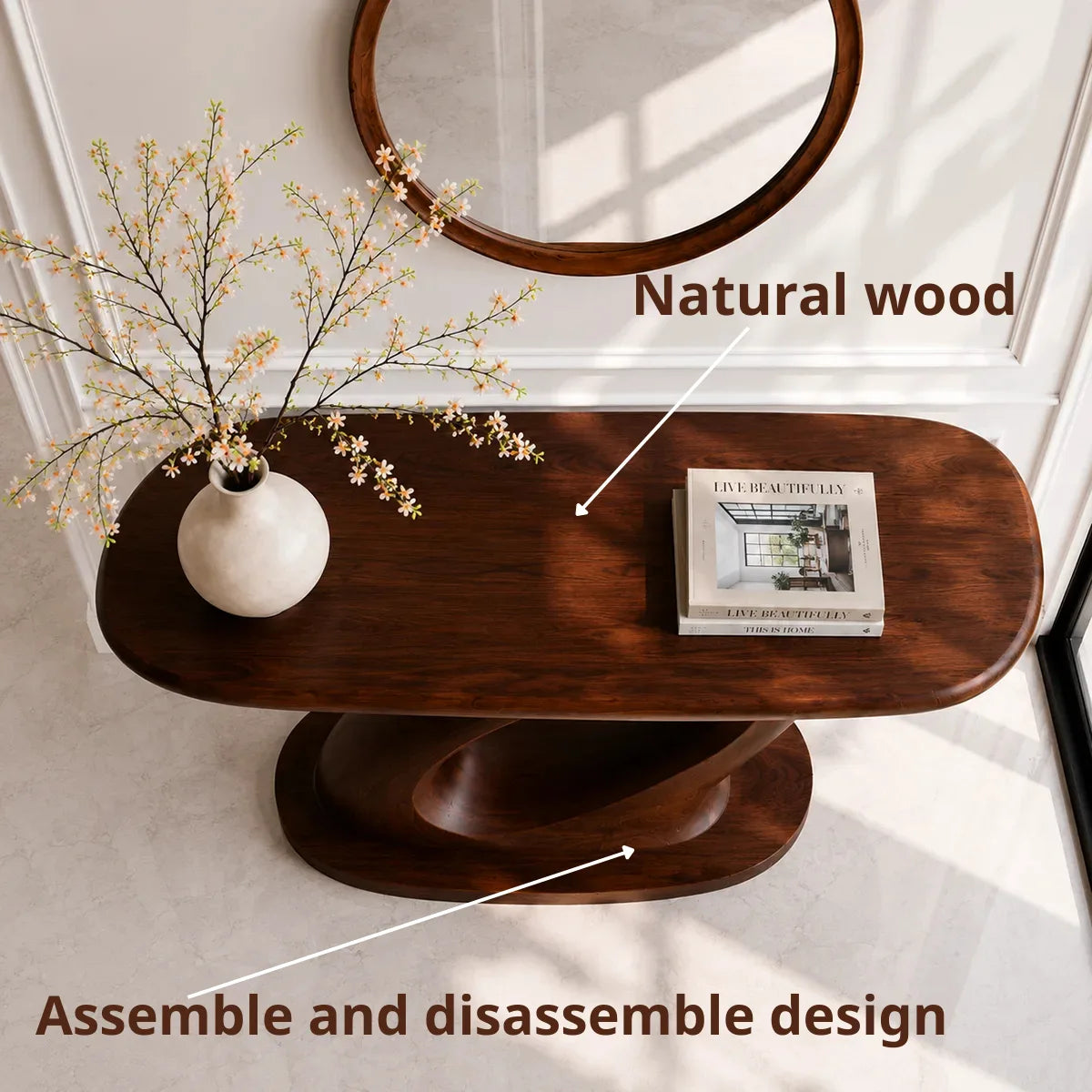Modern Sculptural Solid Wood Console Table for Entryway Decor