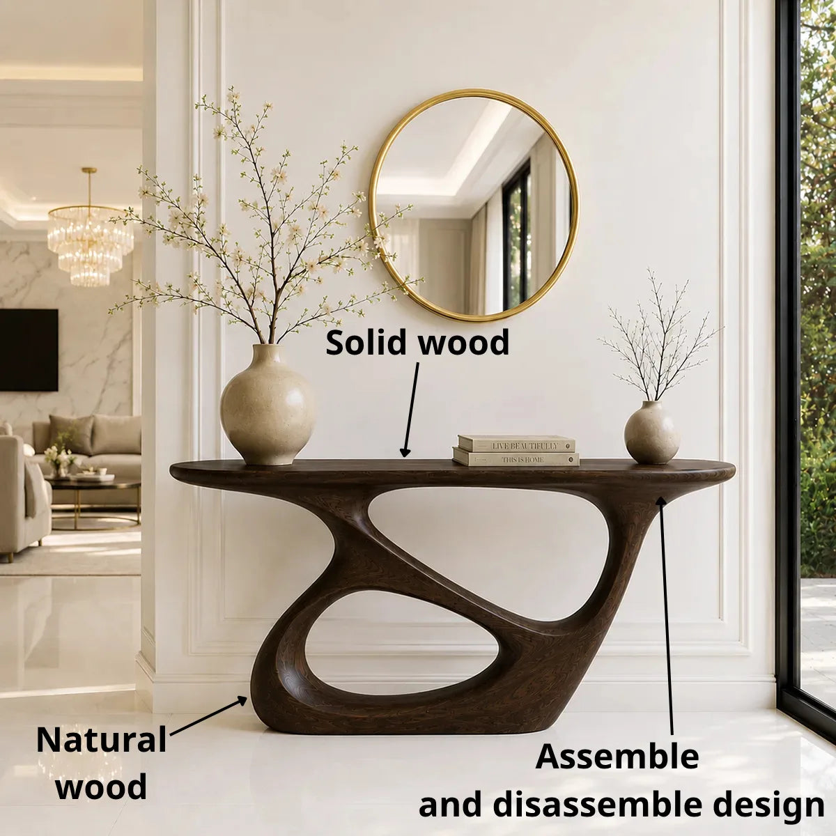 Organic Shape Solid Wood Console Table – Modern Luxury Entryway Table