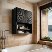 Handcrafted Solid Wood Bathroom Wall Storage Cabinet with Sculpted Door