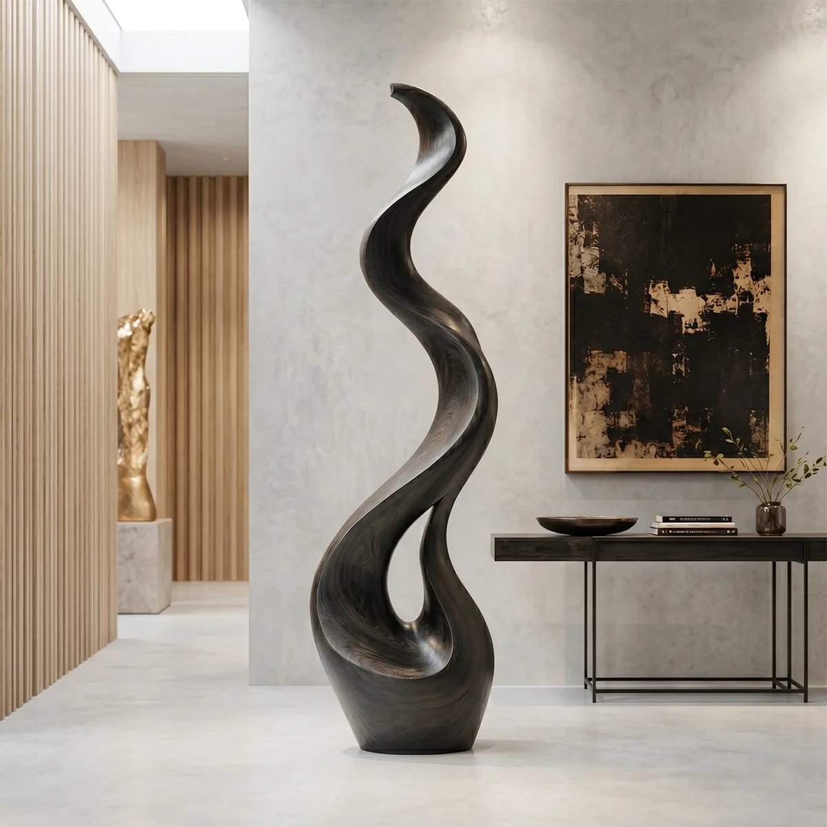 Handcrafted Solid Wood Wave Floor Sculpture – Sculptural Organic Statement Art TT006-5723