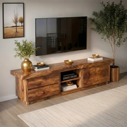 Modern Solid Wood Asymmetrical TV Stand with Mixed Storage