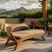 Luxury Organic Modern Outdoor Solid Wood Sofa with Sculptural Backrest