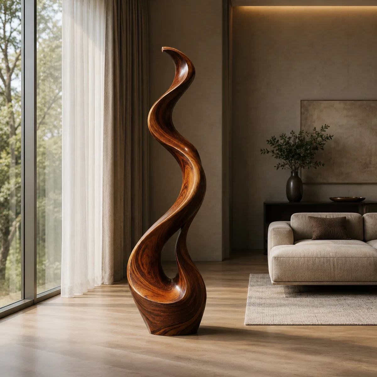 Handcrafted Solid Wood Wave Floor Sculpture – Sculptural Organic Statement Art TT006-5723