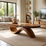 Modern Solid Wood Coffee Table with Artistic Wave Design