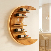 Crescent Moon Solid Wood Wall Wine Rack for Home Bars & Wine Lovers TT006-2517