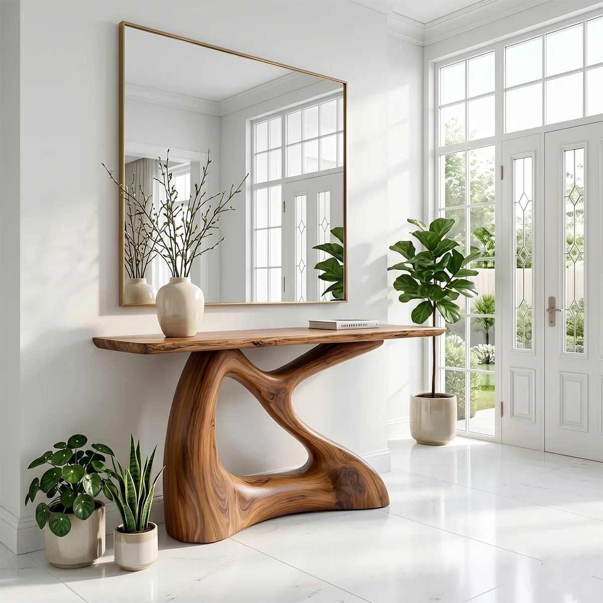 Sculptural Wood Console Table | Modern Entryway Table