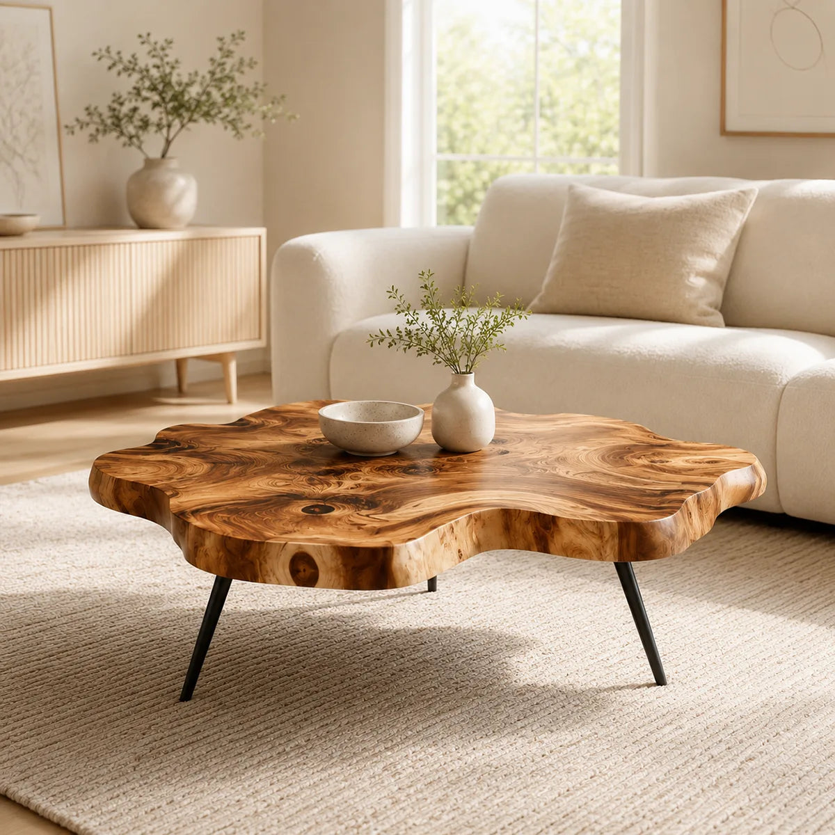 Organic Live Edge Solid Wood Coffee Table | Freeform Natural Wood Coffee Table TT006-5169