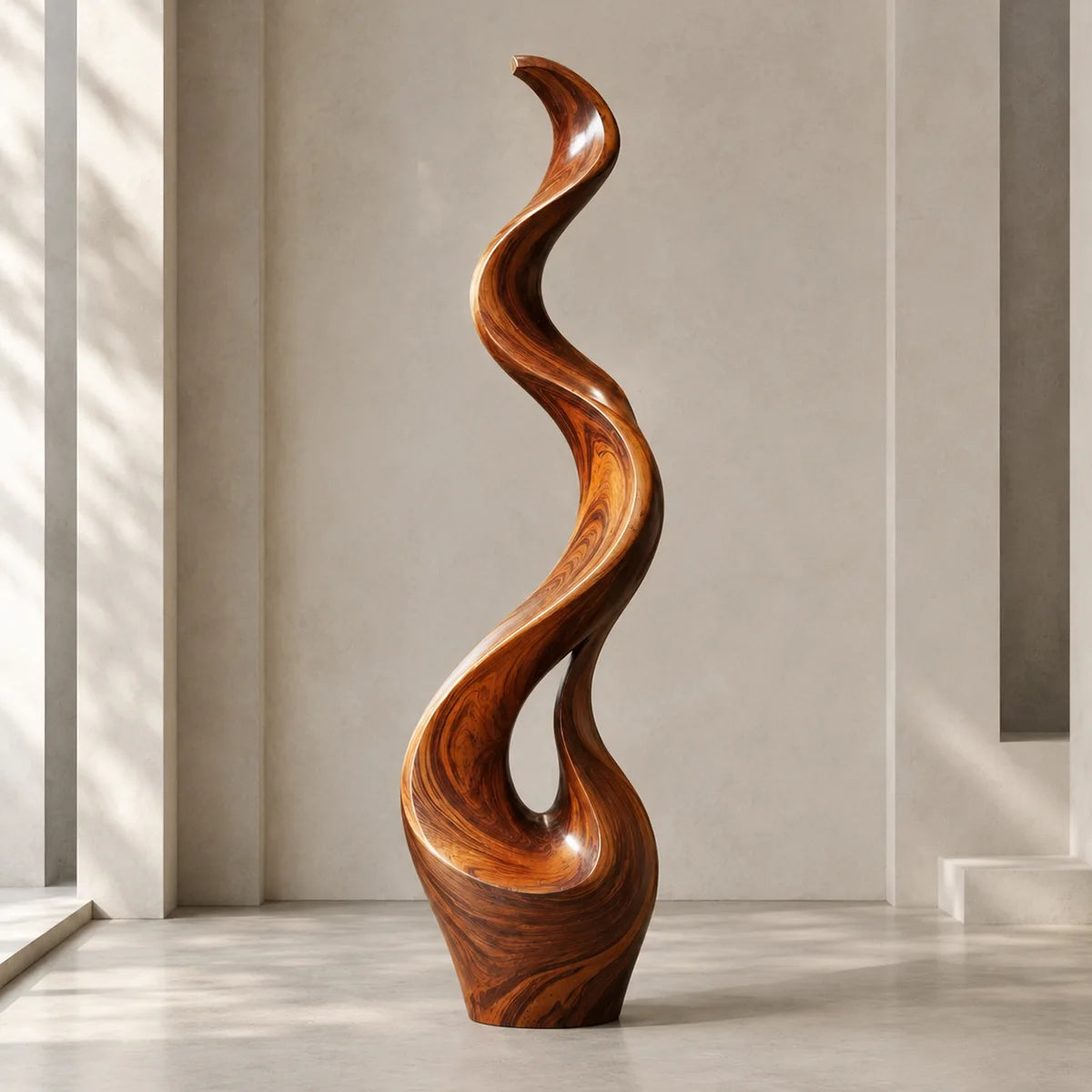 Handcrafted Solid Wood Wave Floor Sculpture – Sculptural Organic Statement Art TT006-5723