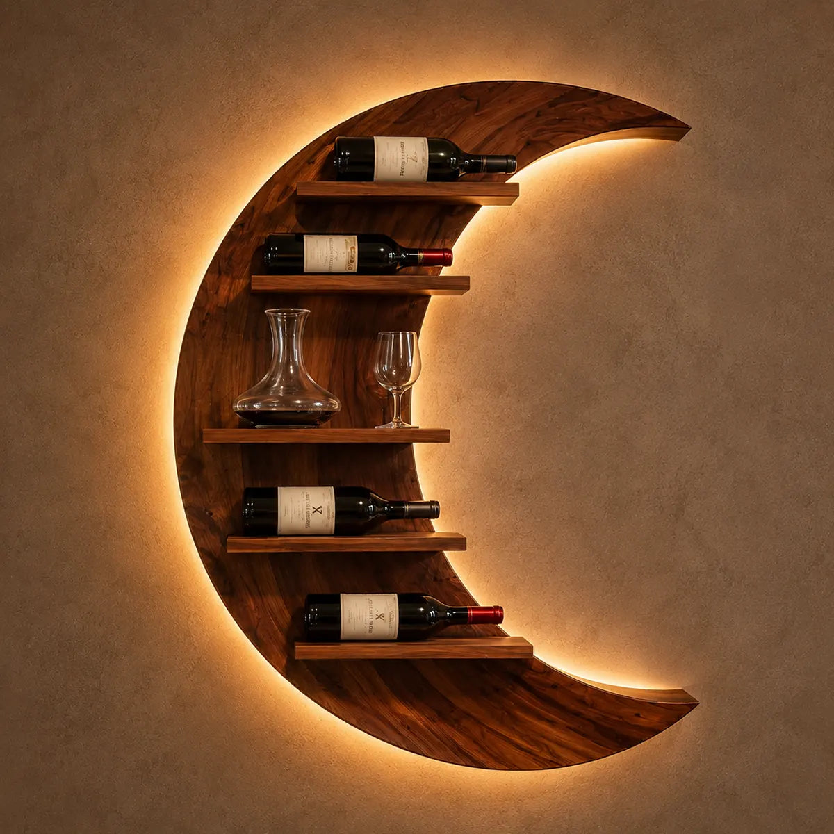 Crescent Moon Solid Wood Wall Wine Rack for Home Bars & Wine Lovers TT006-2517