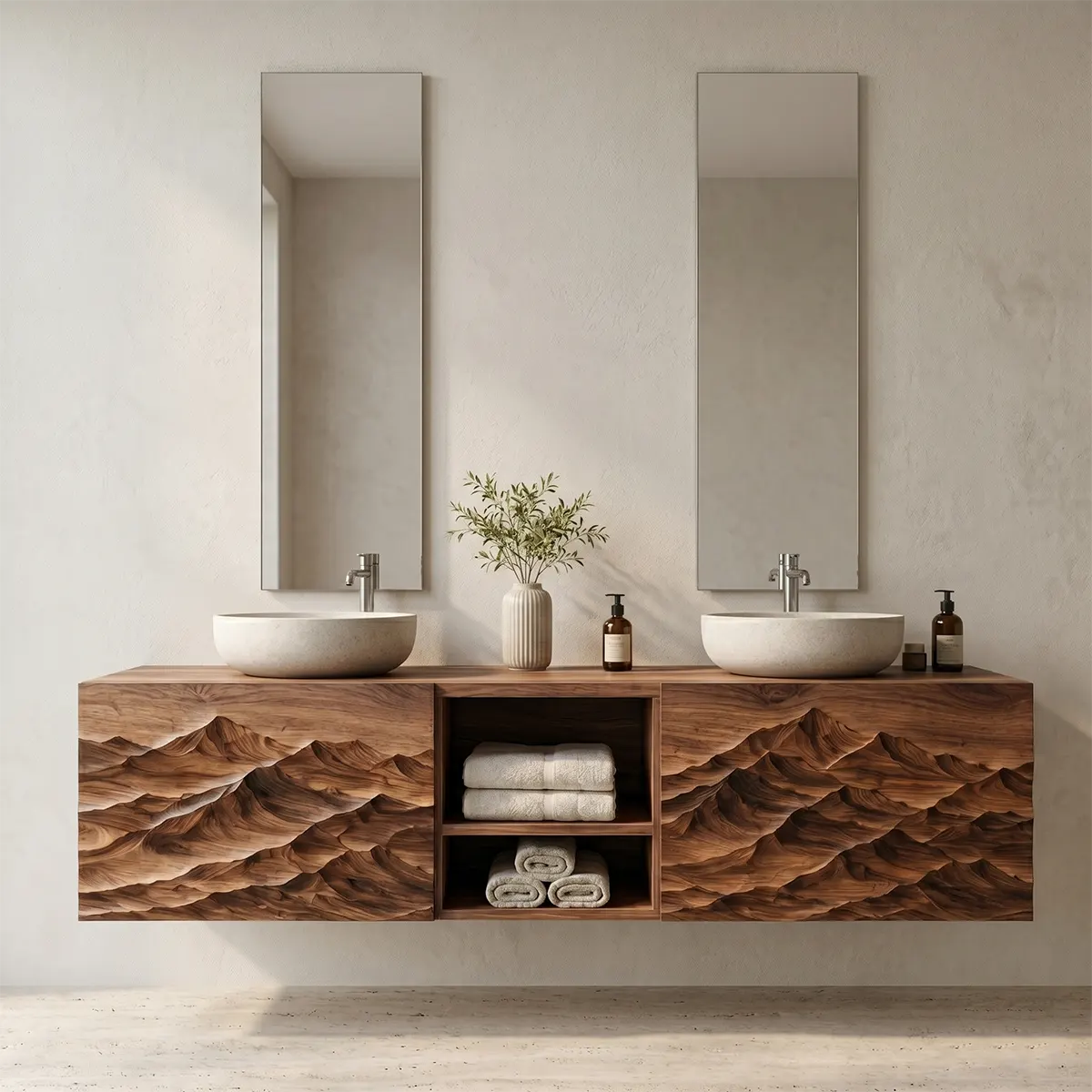 Mountain Landscape Floating Double Sink Bathroom Vanity TT006-8076