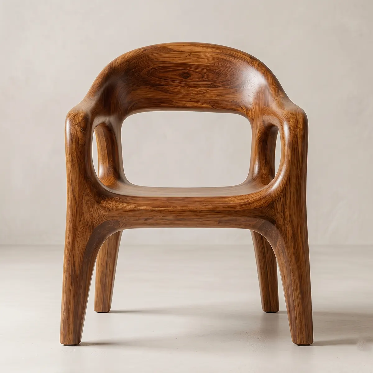 Organic Modern Wooden Dining Chair, Sculptural Solid Wood Accent Chair with Curved Arms TT006-2382