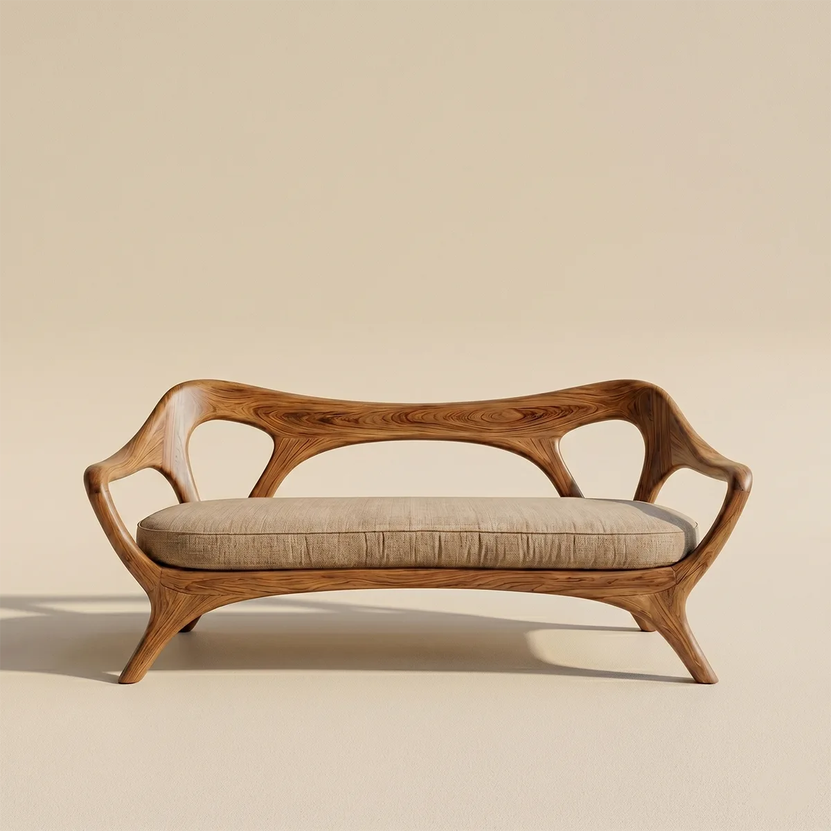 Luxury Organic Modern Outdoor Solid Wood Sofa with Sculptural Backrest