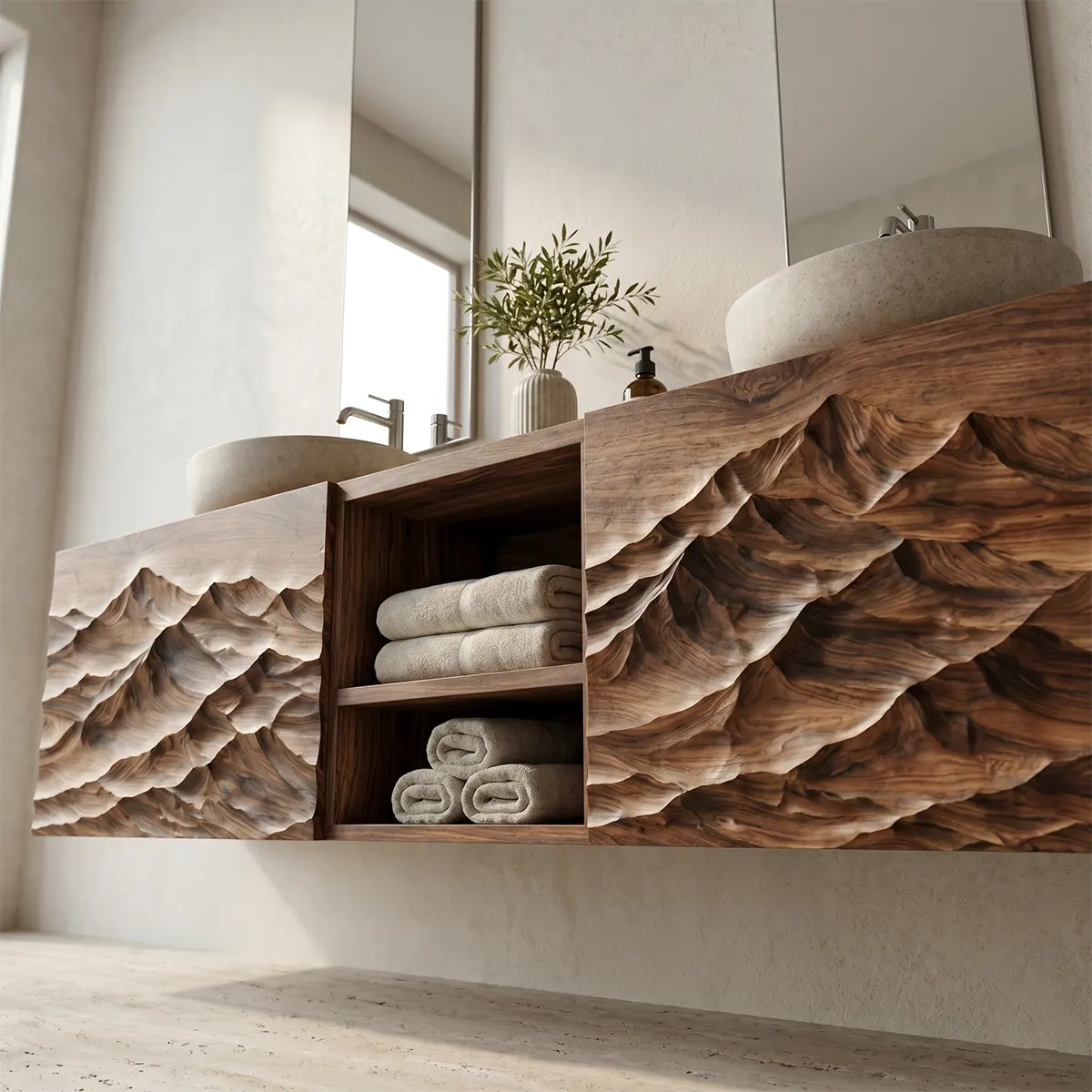 Mountain Landscape Floating Double Sink Bathroom Vanity TT006-8076