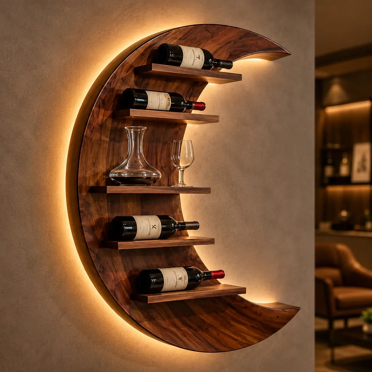Crescent Moon Solid Wood Wall Wine Rack for Home Bars & Wine Lovers TT006-2517