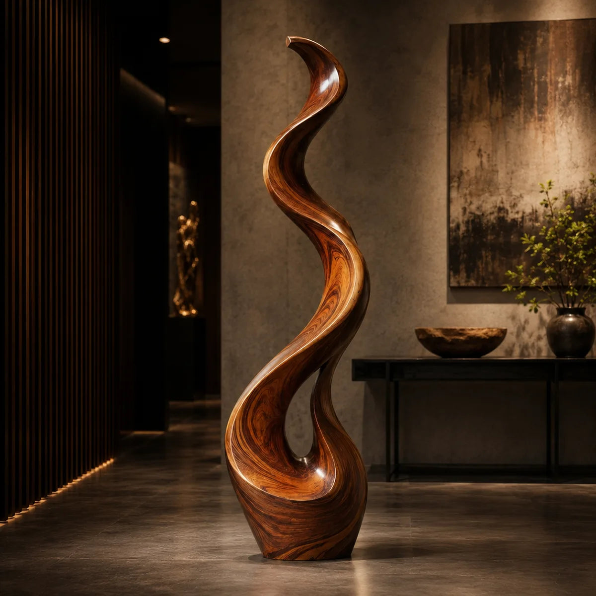 Handcrafted Solid Wood Wave Floor Sculpture – Sculptural Organic Statement Art TT006-5723