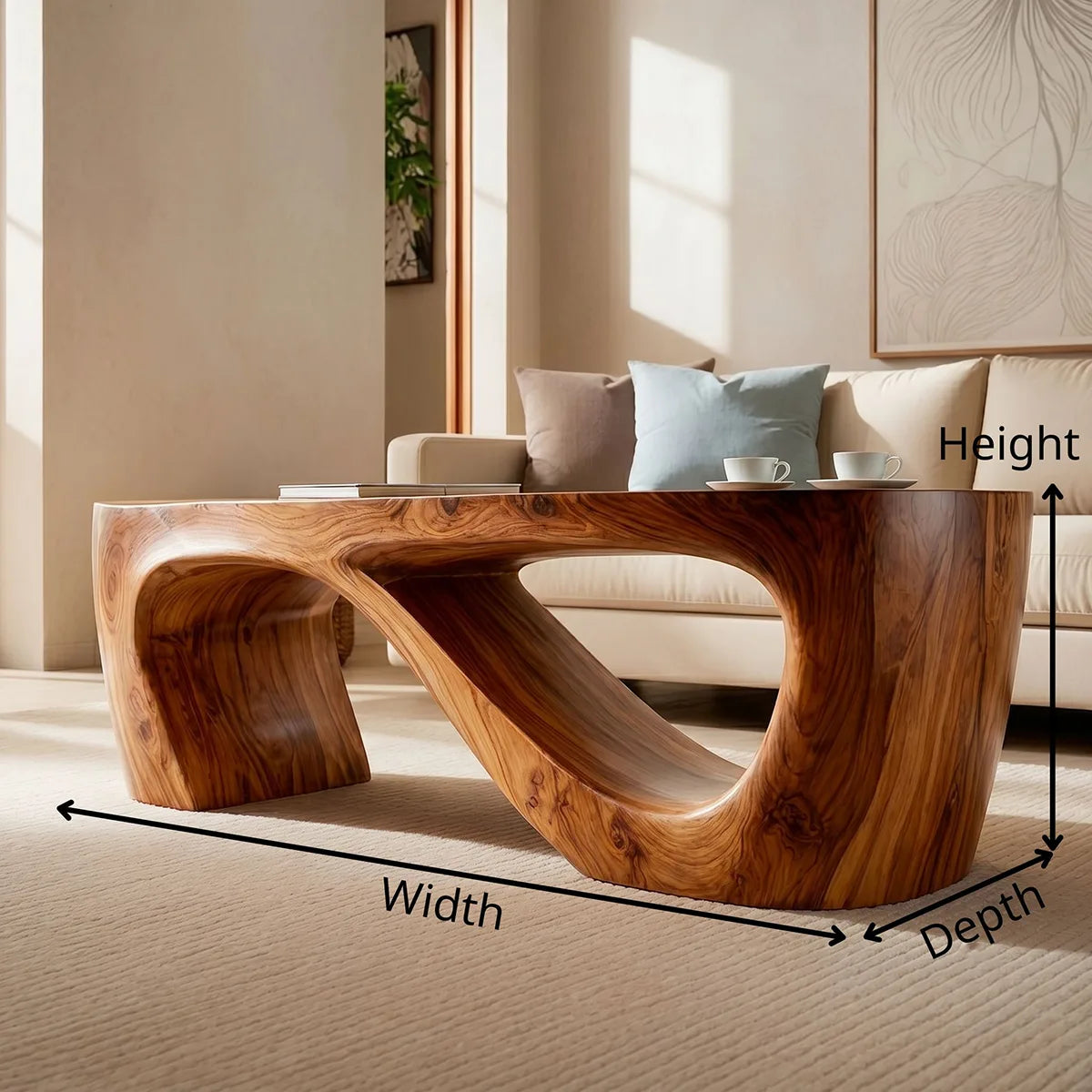 Organic Sculptural Solid Wood Coffee Table – Handcrafted Modern Center Table