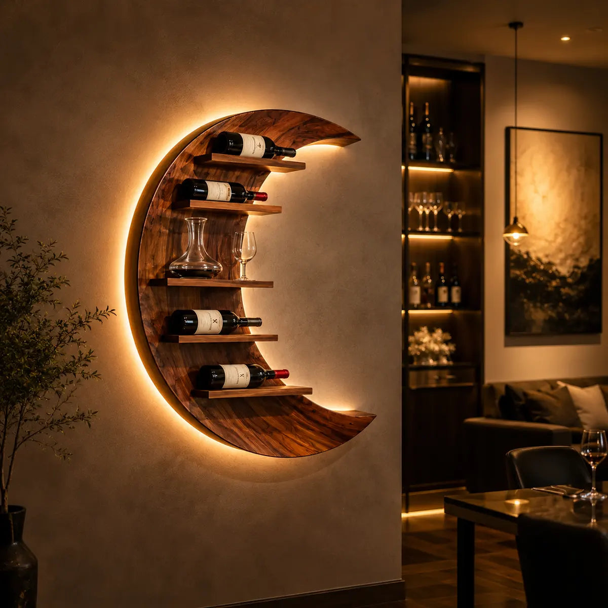 Crescent Moon Solid Wood Wall Wine Rack for Home Bars & Wine Lovers TT006-2517