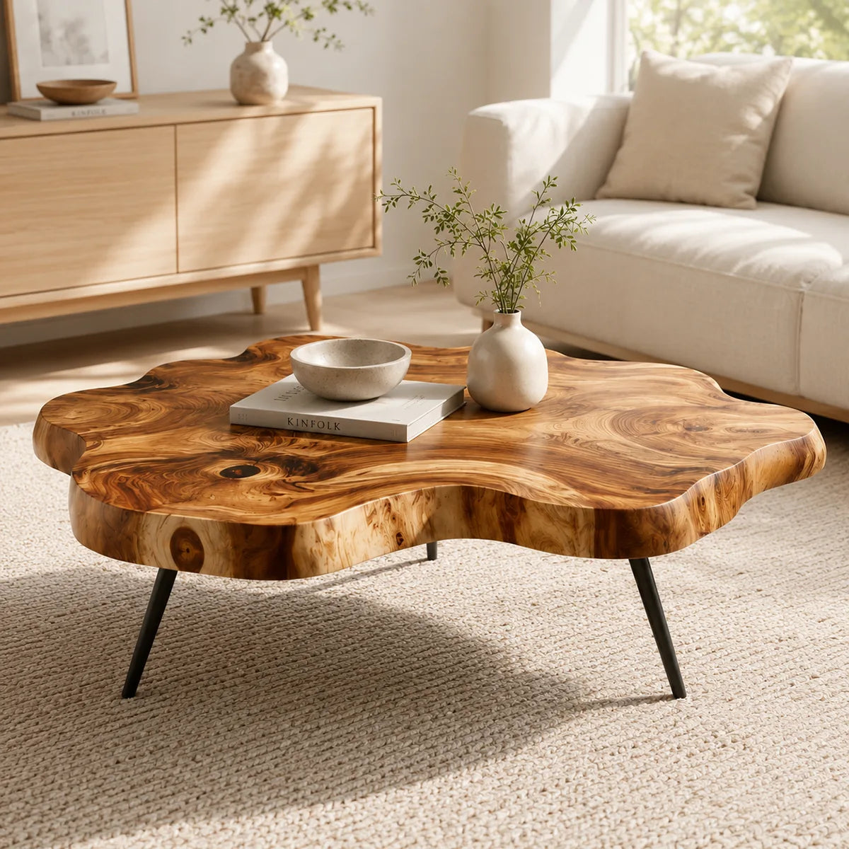 Organic Live Edge Solid Wood Coffee Table | Freeform Natural Wood Coffee Table TT006-5169
