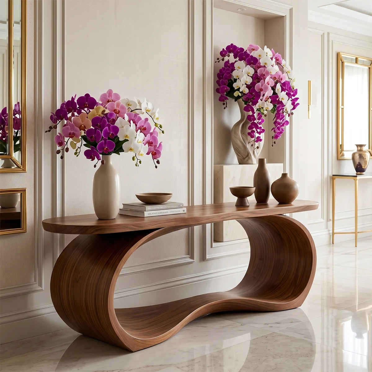 Modern Waterfall Console Table – Sculptural Contemporary Entryway Table TT006-4002