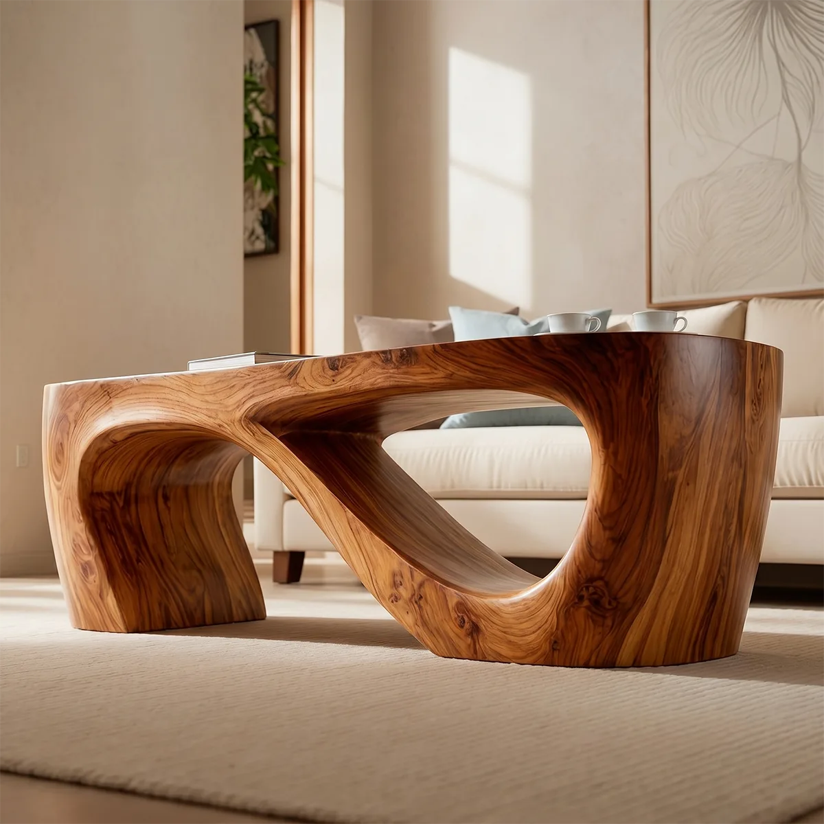 Organic Sculptural Solid Wood Coffee Table – Handcrafted Modern Center Table