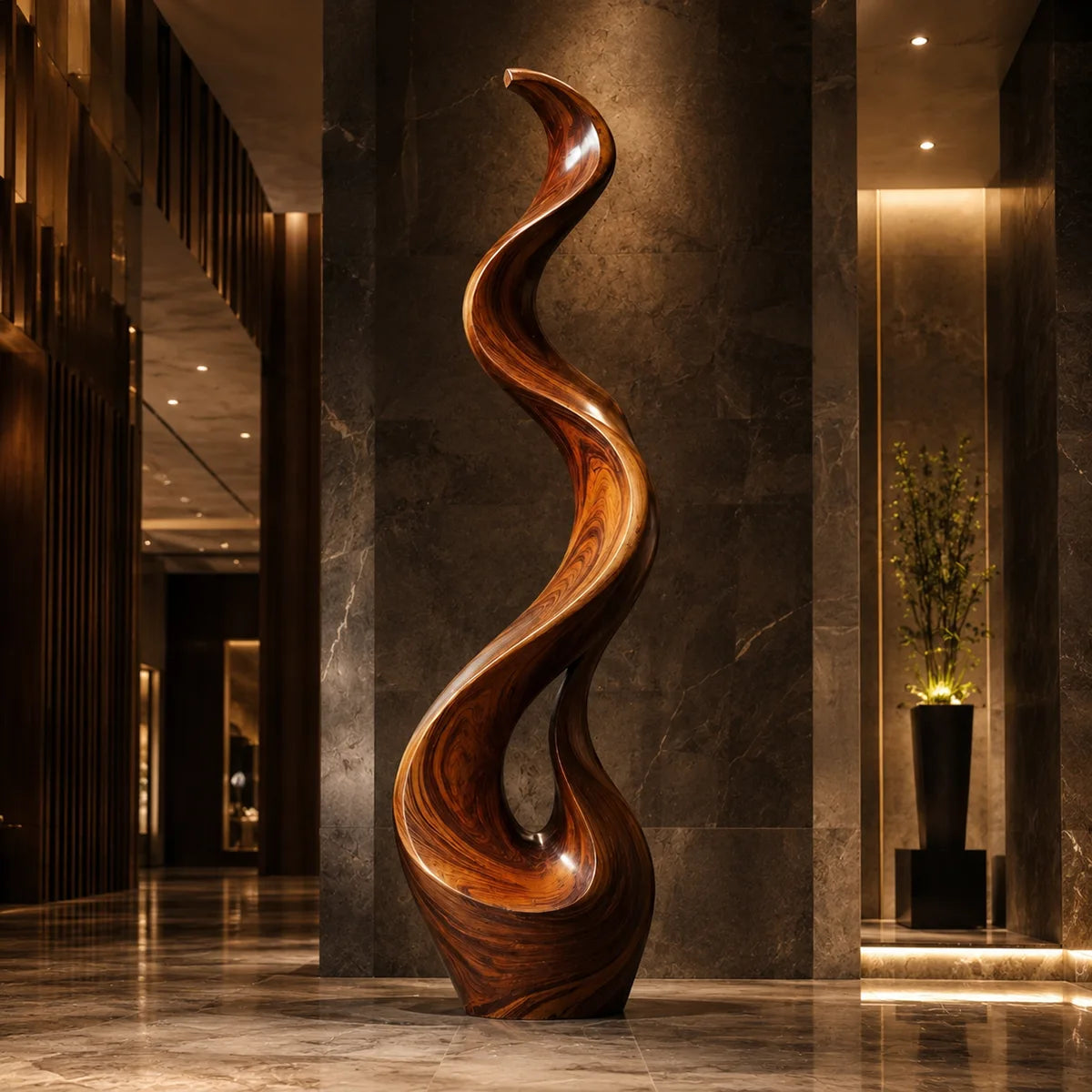 Handcrafted Solid Wood Wave Floor Sculpture – Sculptural Organic Statement Art TT006-5723