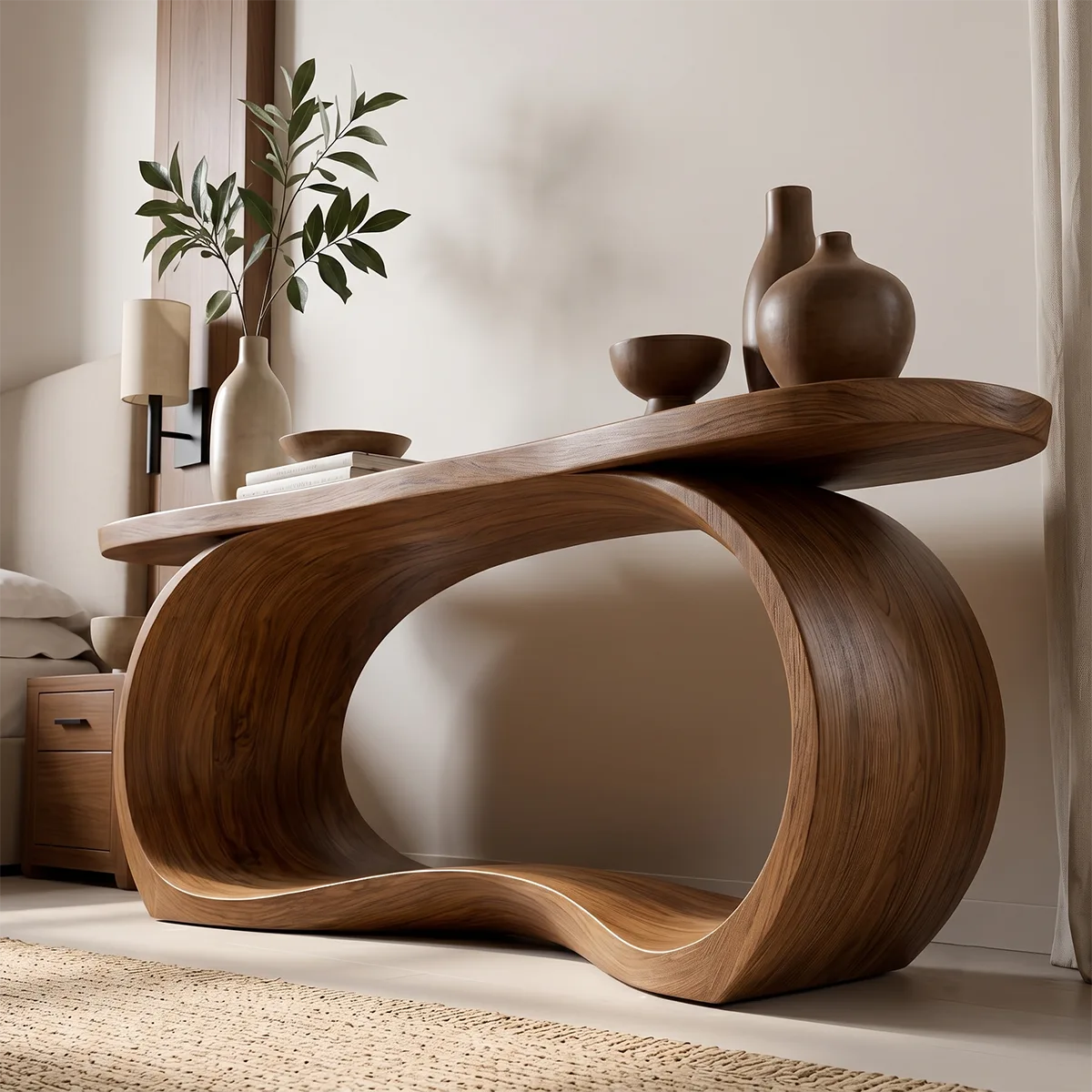 Modern Waterfall Console Table – Sculptural Contemporary Entryway Table TT006-4002