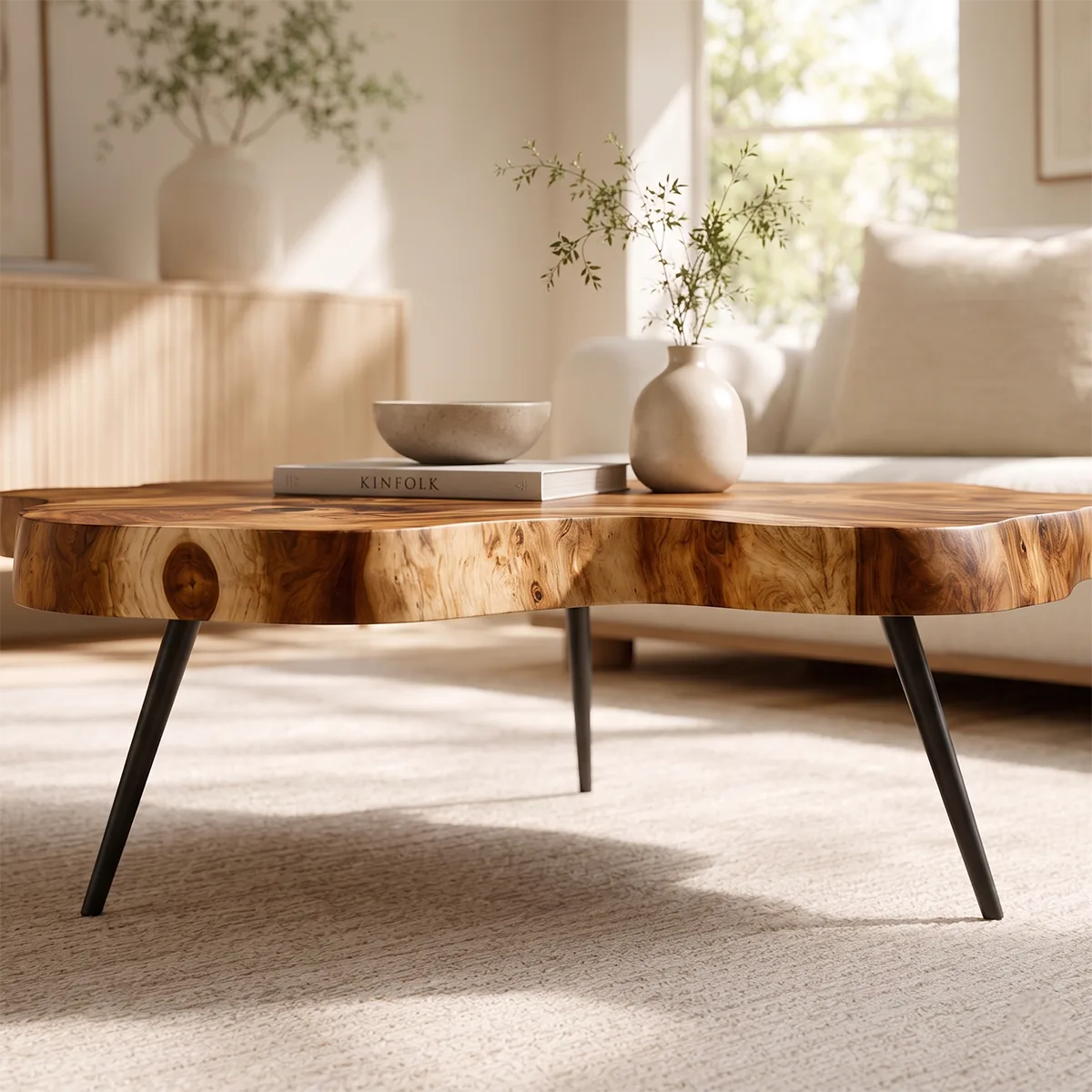 Organic Live Edge Solid Wood Coffee Table | Freeform Natural Wood Coffee Table TT006-5169