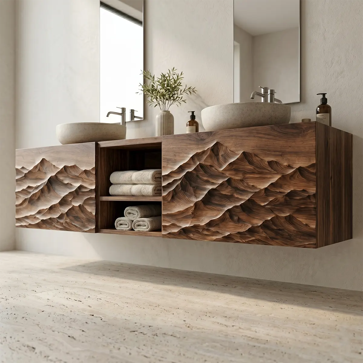 Mountain Landscape Floating Double Sink Bathroom Vanity TT006-8076