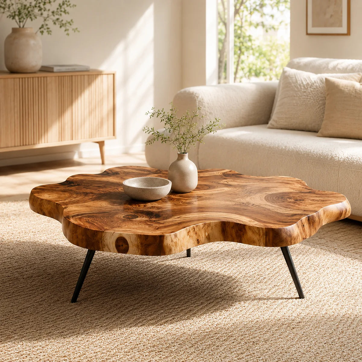 Organic Live Edge Solid Wood Coffee Table | Freeform Natural Wood Coffee Table TT006-5169