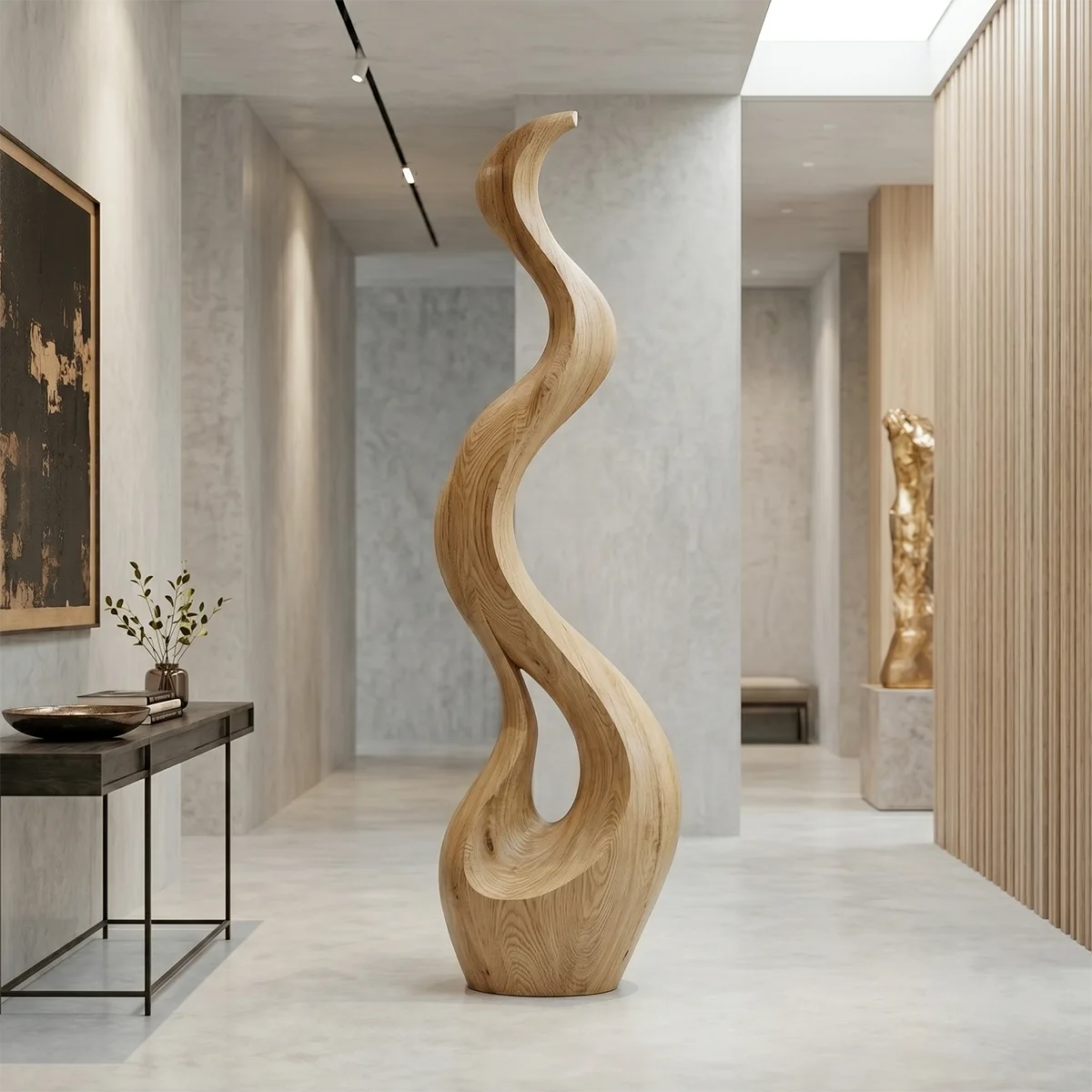Handcrafted Solid Wood Wave Floor Sculpture – Sculptural Organic Statement Art TT006-5723