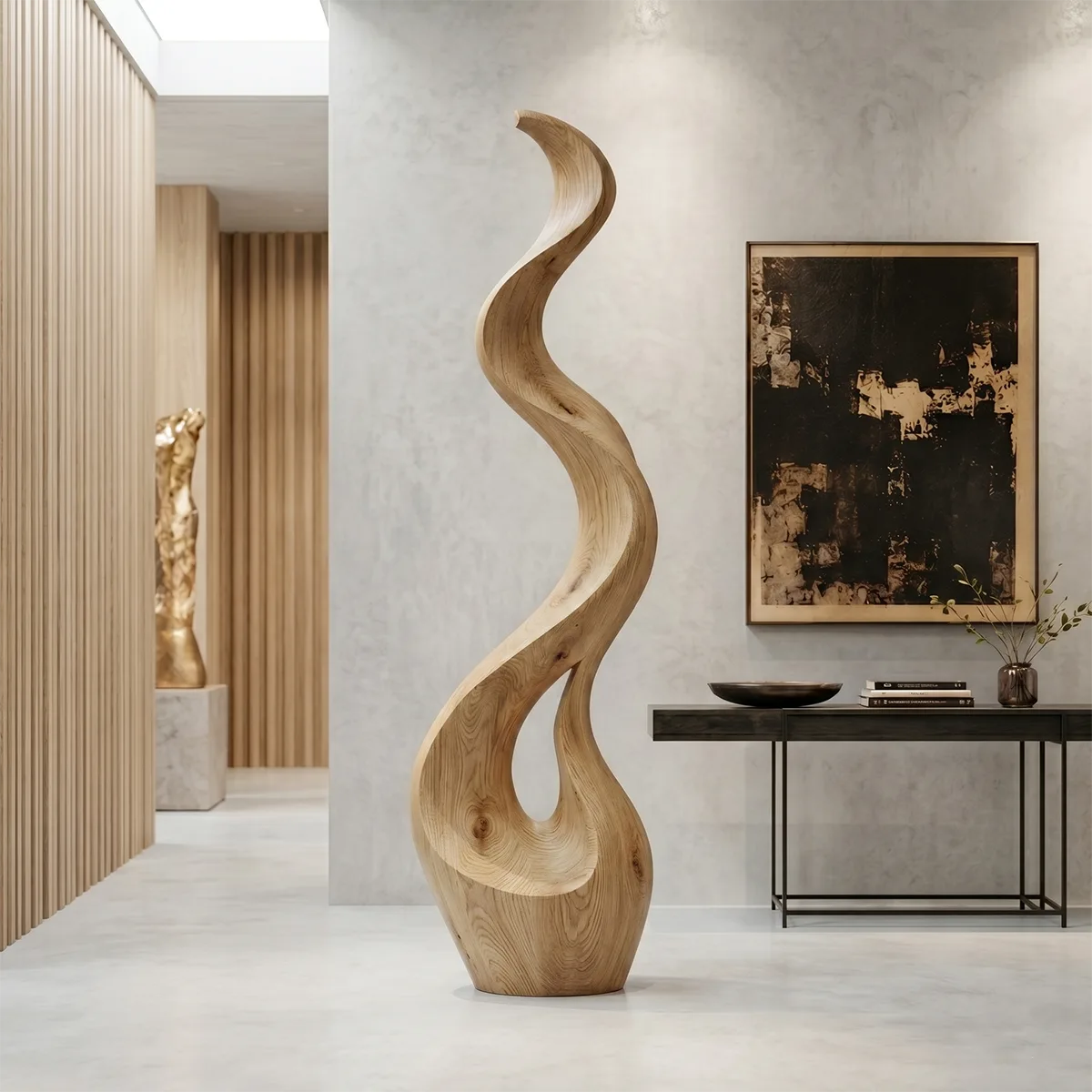 Handcrafted Solid Wood Wave Floor Sculpture – Sculptural Organic Statement Art TT006-5723