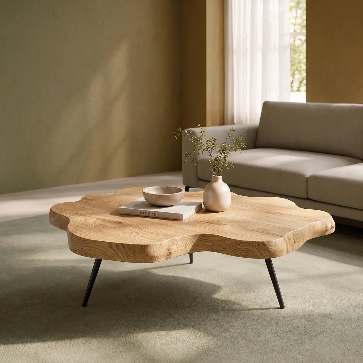 Organic Live Edge Solid Wood Coffee Table | Freeform Natural Wood Coffee Table TT006-5169