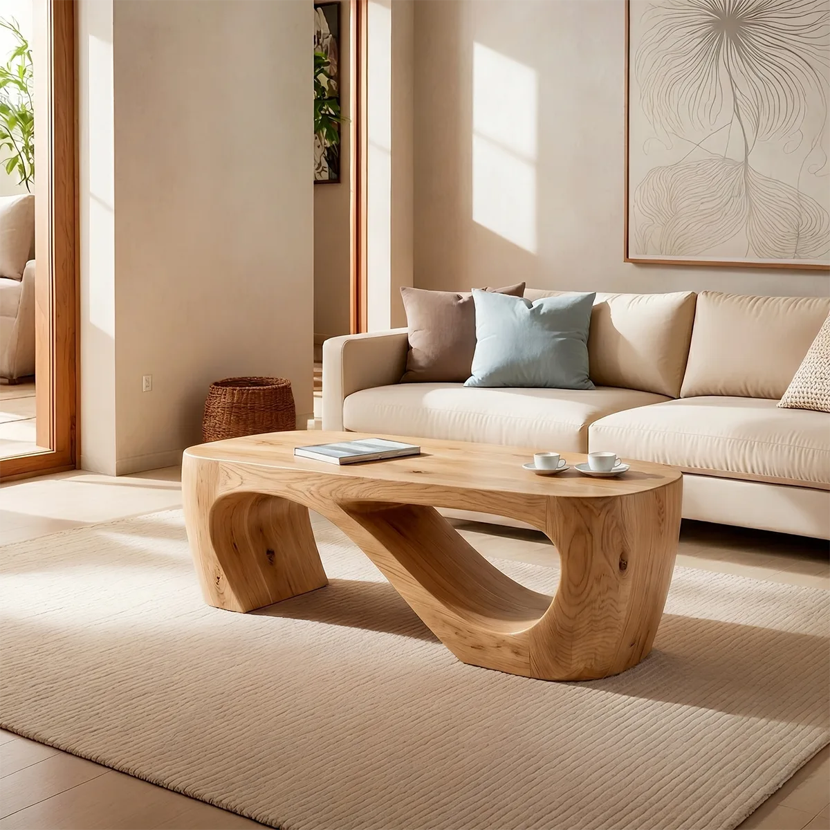 Organic Sculptural Solid Wood Coffee Table – Handcrafted Modern Center Table