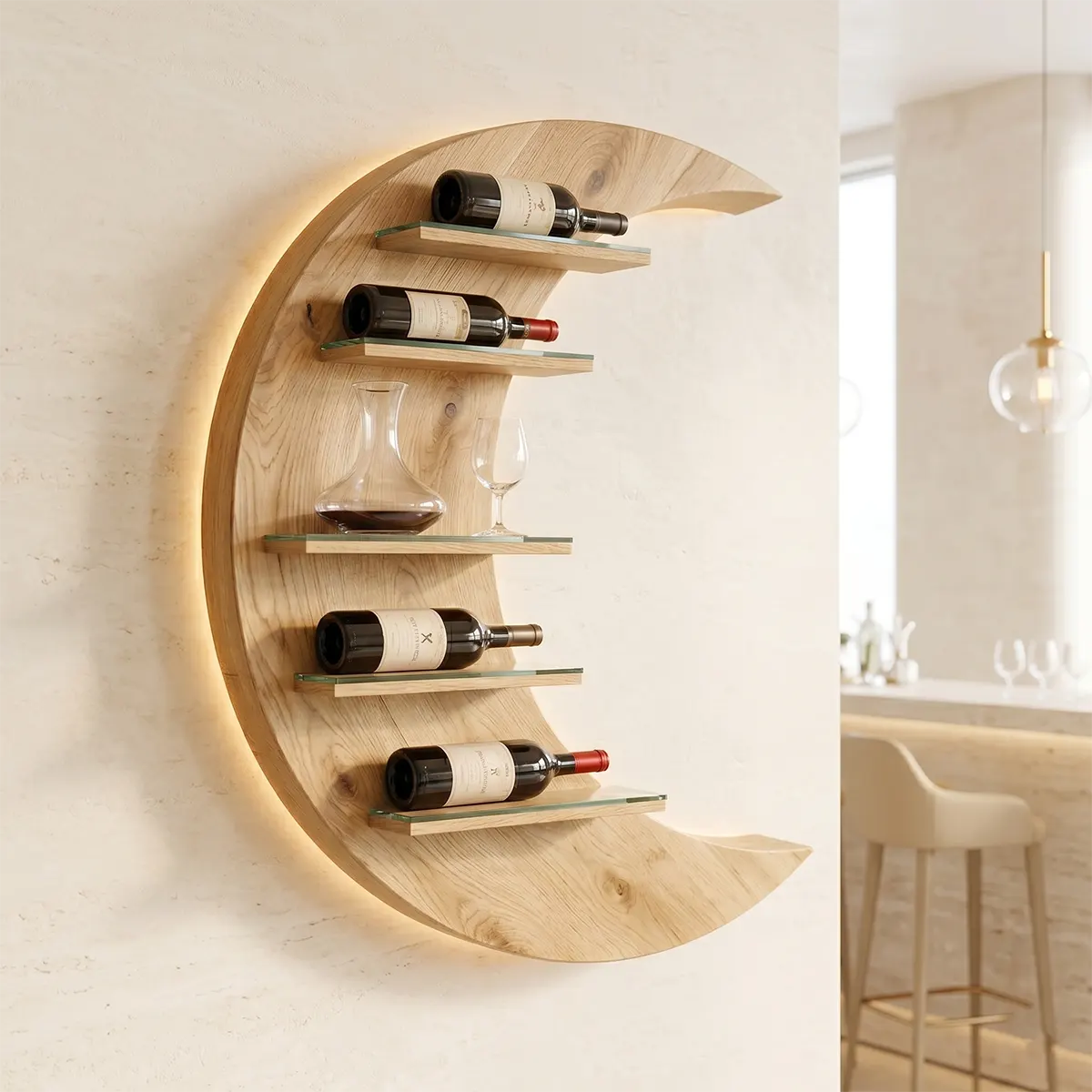 Crescent Moon Solid Wood Wall Wine Rack for Home Bars & Wine Lovers TT006-2517