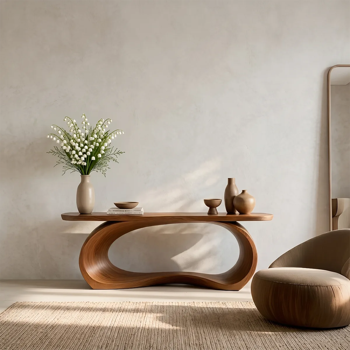 Modern Waterfall Console Table – Sculptural Contemporary Entryway Table TT006-4002