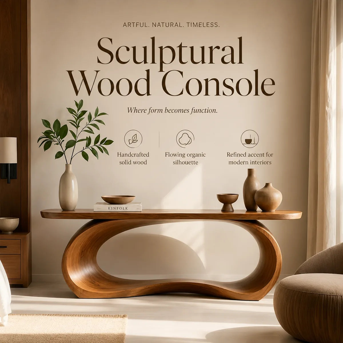 Modern Waterfall Console Table – Sculptural Contemporary Entryway Table TT006-4002
