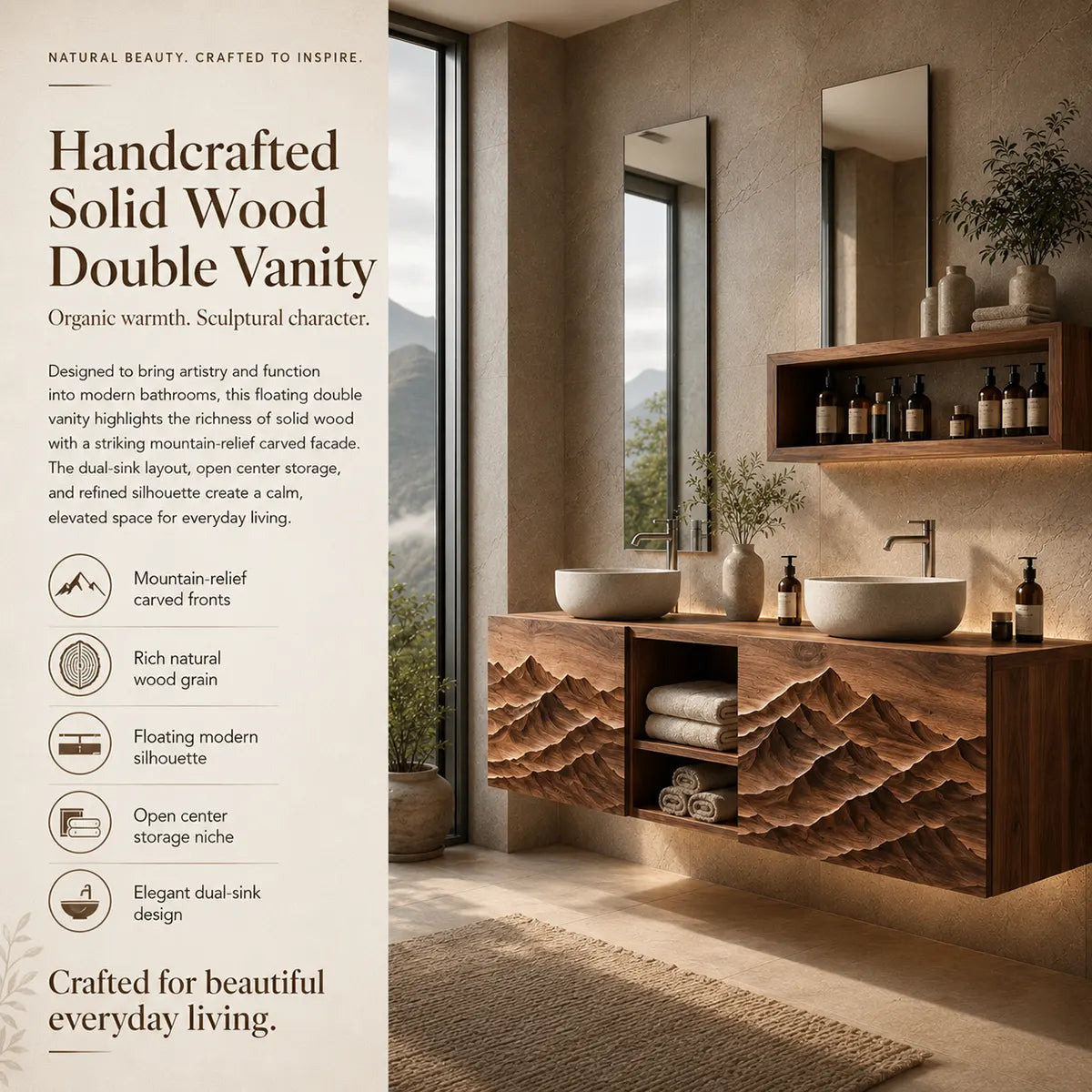 Mountain Landscape Floating Double Sink Bathroom Vanity TT006-8076