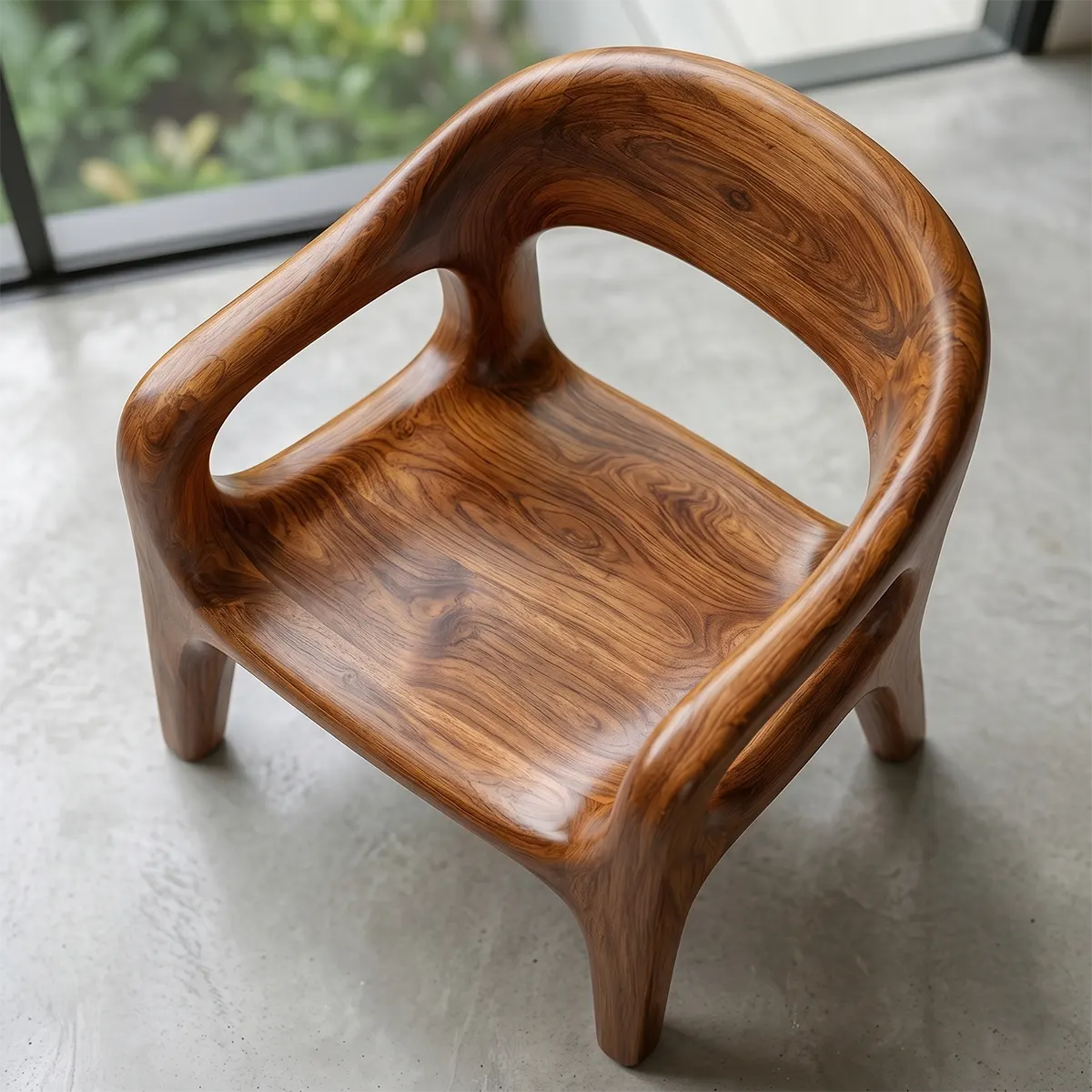 Organic Modern Wooden Dining Chair, Sculptural Solid Wood Accent Chair with Curved Arms TT006-2382