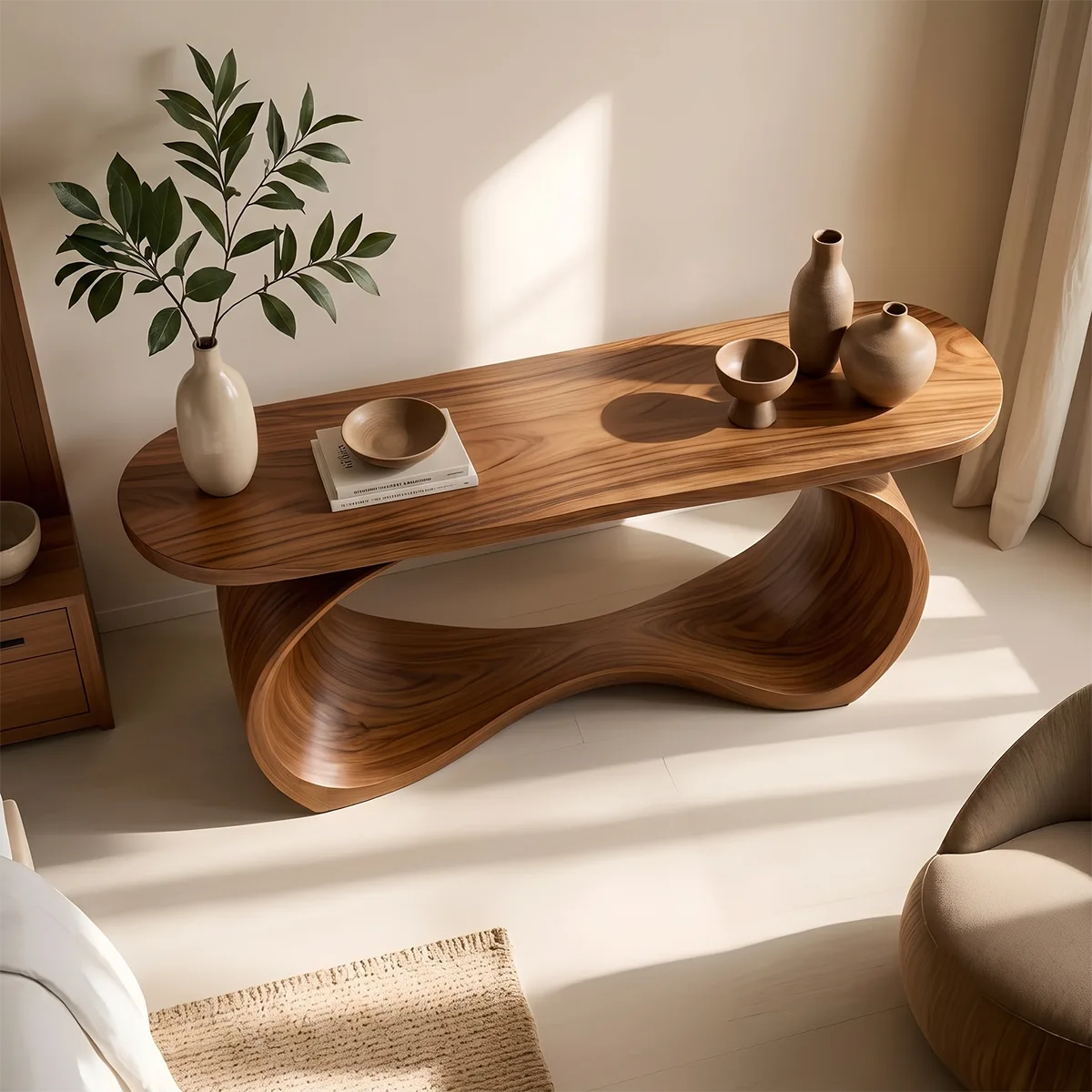 Modern Waterfall Console Table – Sculptural Contemporary Entryway Table TT006-4002
